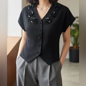 Twelve by Twelve Black Embellished short sleeve Cardigan